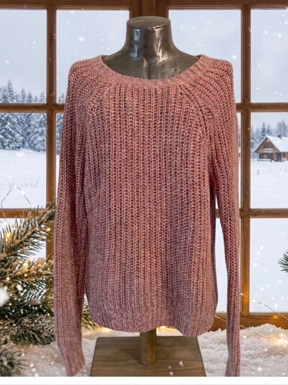 American Eagle Outfitters Women’s Sz M Heathered Pink Sweater w/Scalloped Edge